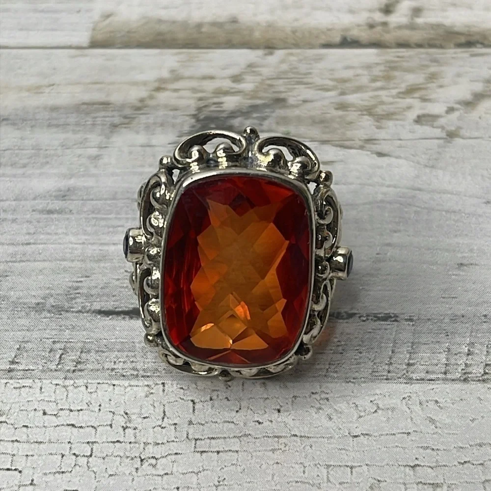 Nicky Butler Sterling Silver Orange Quartz Statement Ring Bali Style